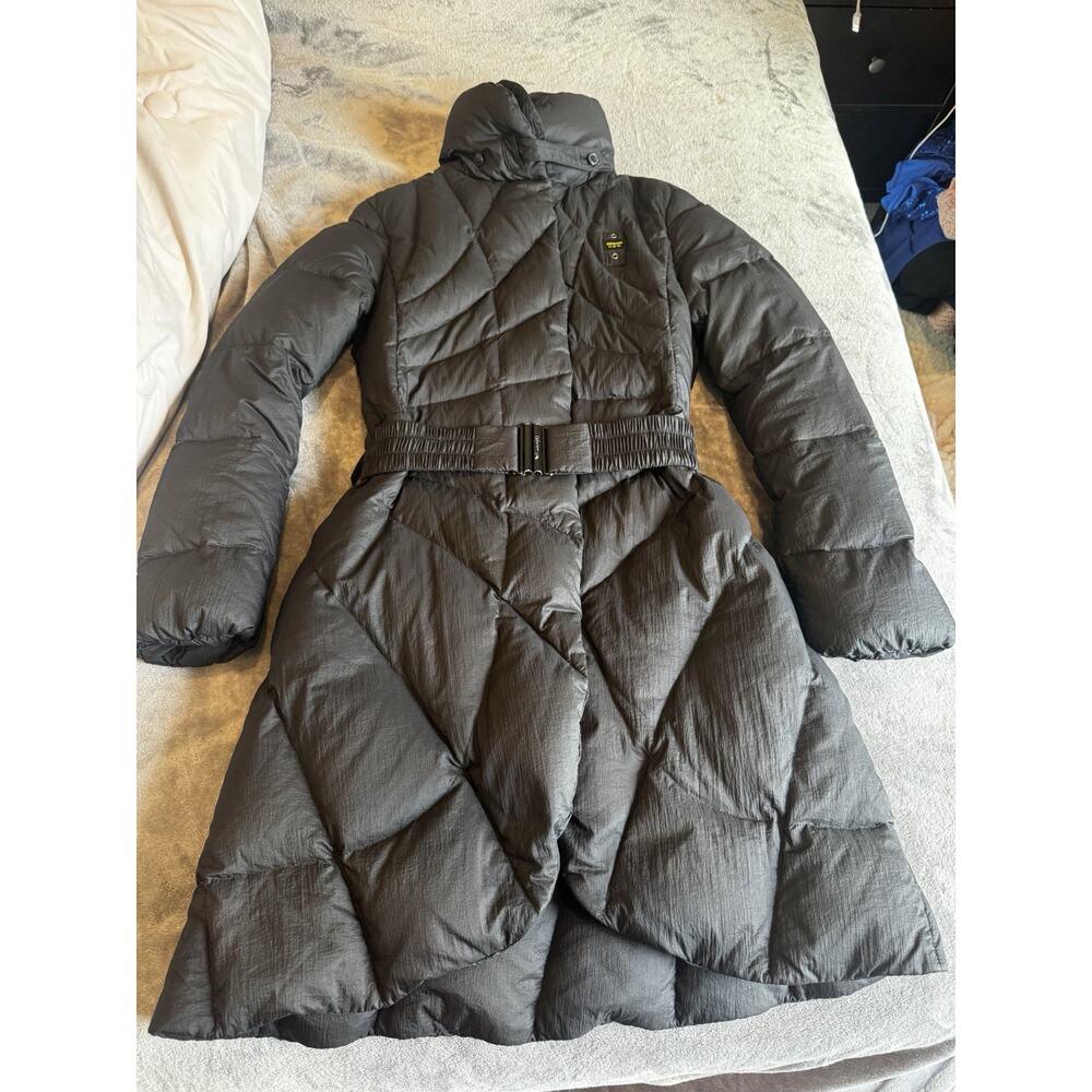 Blauer Women's Medium Black Quilted Belted Down Insulated Long Coat Full Zip